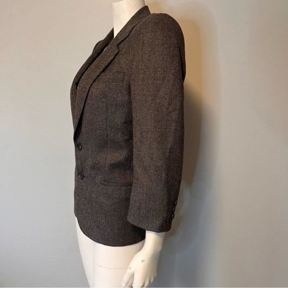 Vintage 100% virgin wool dark brown women blazer size S - Picture 2 of 10